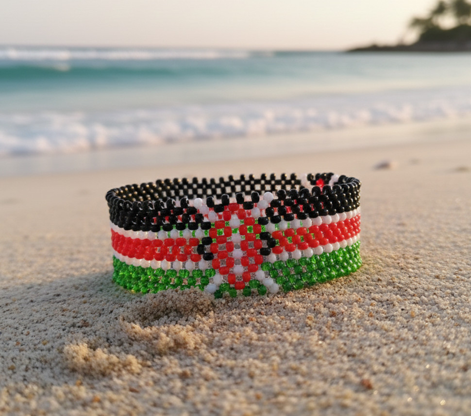 Wrist Band Bracelet Maasai Beaded Kenyan Flag African Men’s sizes L Fun 8 x0.4″”