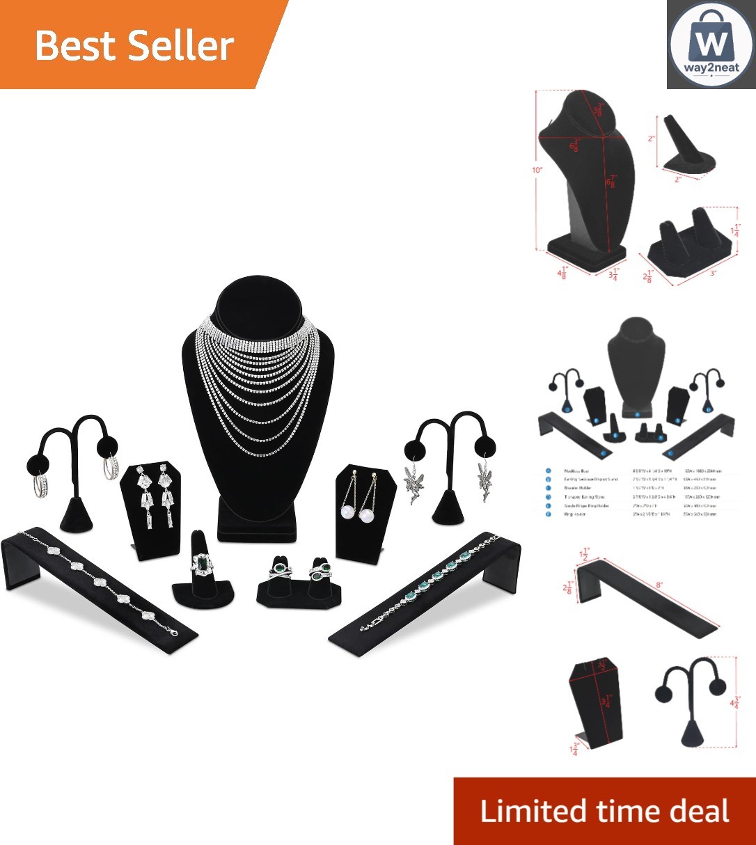 Multi-Functional Jewelry Display Set – 9 Pieces of Black Velvet Elegance