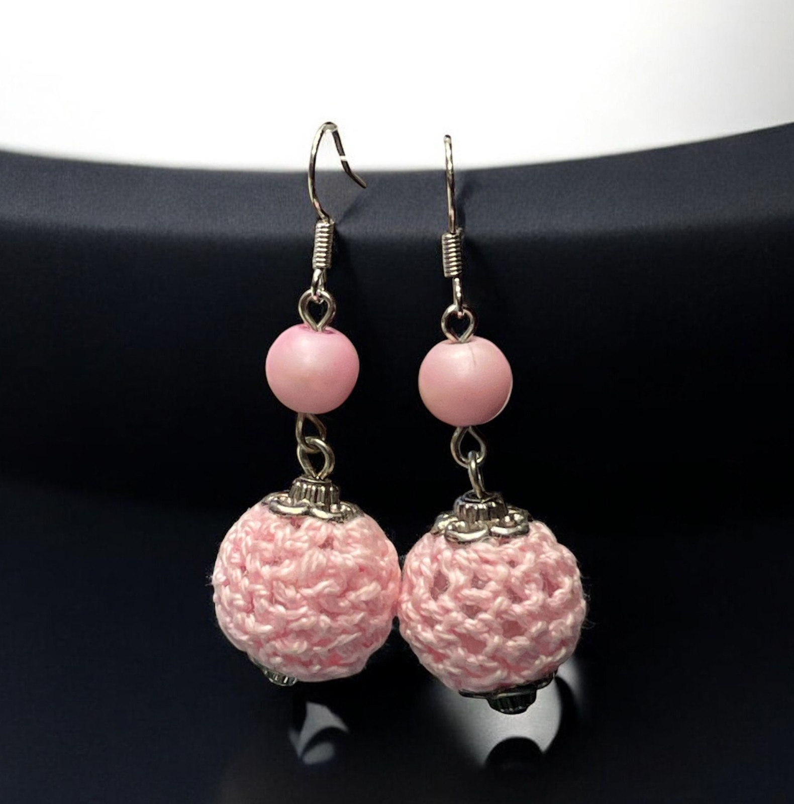 Crocheted Bead with Glass Earrings Handmade Dangle Jewelry FREE SHIPPING