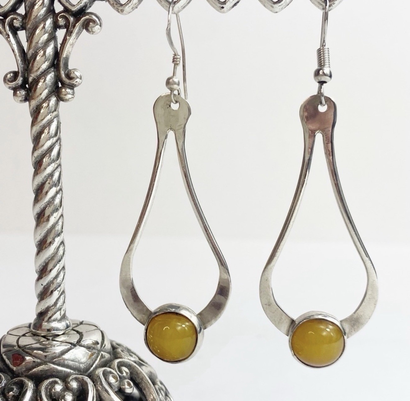 Baltic Egg Yolk Amber set in Sterling Silver Drop Earrings Tested