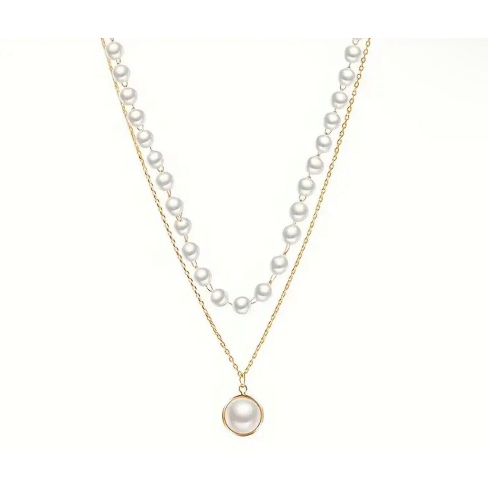 Gold Tone Necklace Bracelet (2 Piece Set) Faux Pearl Trendy Chic Fashion NEW