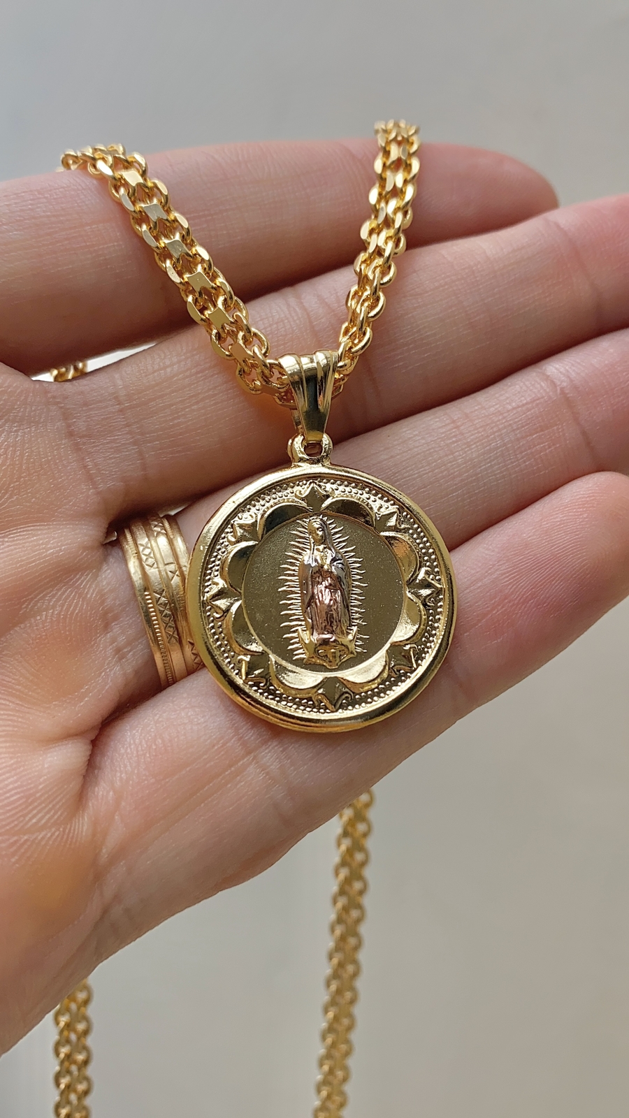 Dainty Virgen de Guadalupe Necklace Charm Bismark Chocker Chain 16″ for Womens
