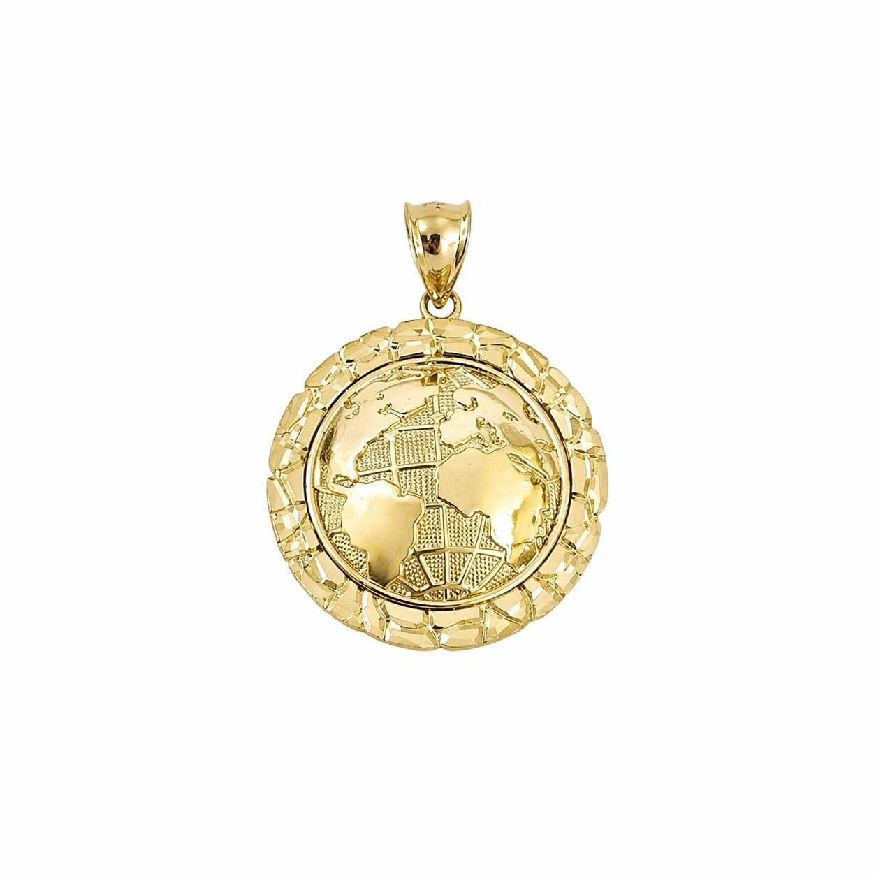 10K Yellow Gold Round World Map Pendant Globe Charm 1.5″ Unisex Jewelry
