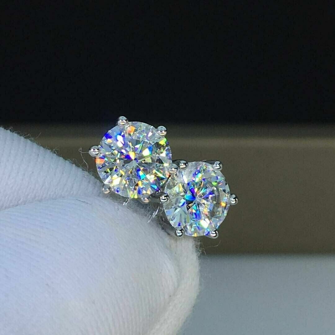 2Ct Lab Created Round Moissanite Solitaire Stud Earrings 14K White Gold Plated