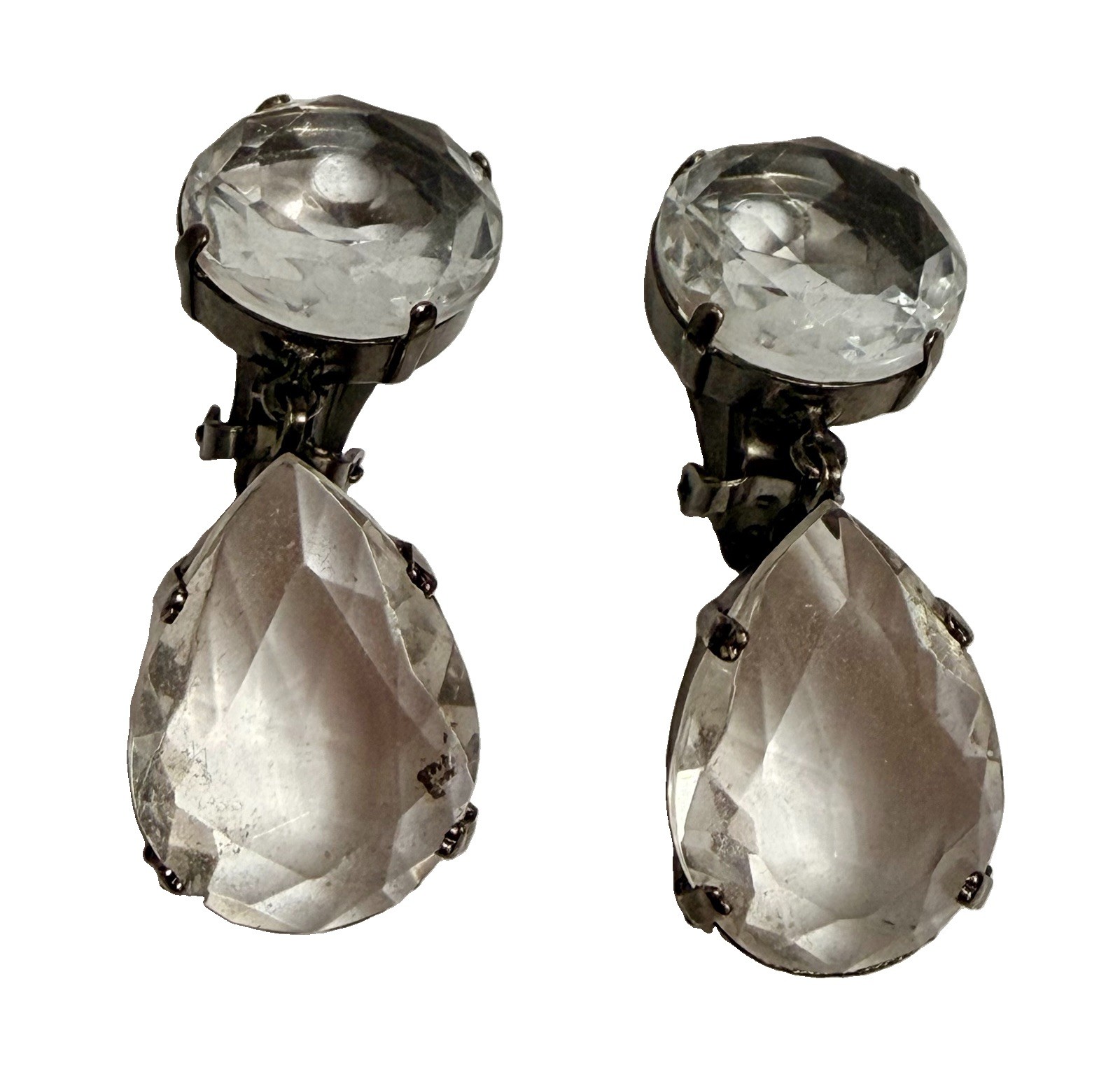 Vintage 1970s Lucite Acrylic Resin Metal Clip Drop Earrings