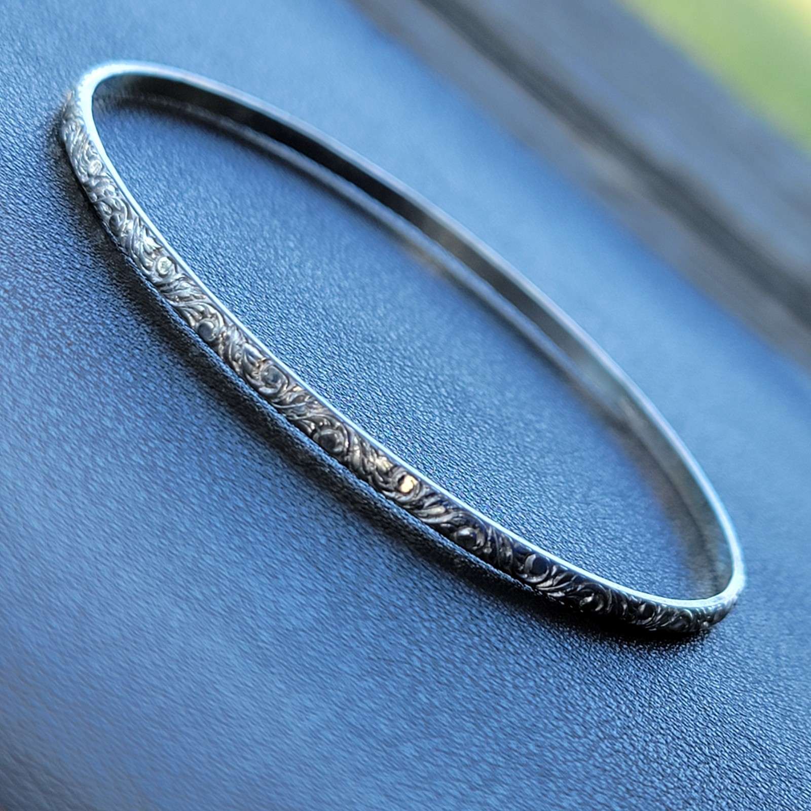 Vintage Sterling Silver 925 FANCY Bangle Bracelet Size 8.25″ 3.5mm
