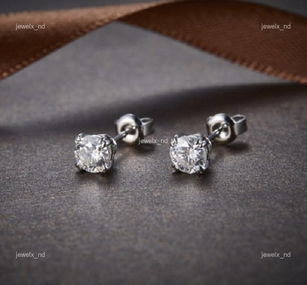 14K White Gold Natural Diamond Stud Post Prong Birthday Trendy Earrings Jewelry