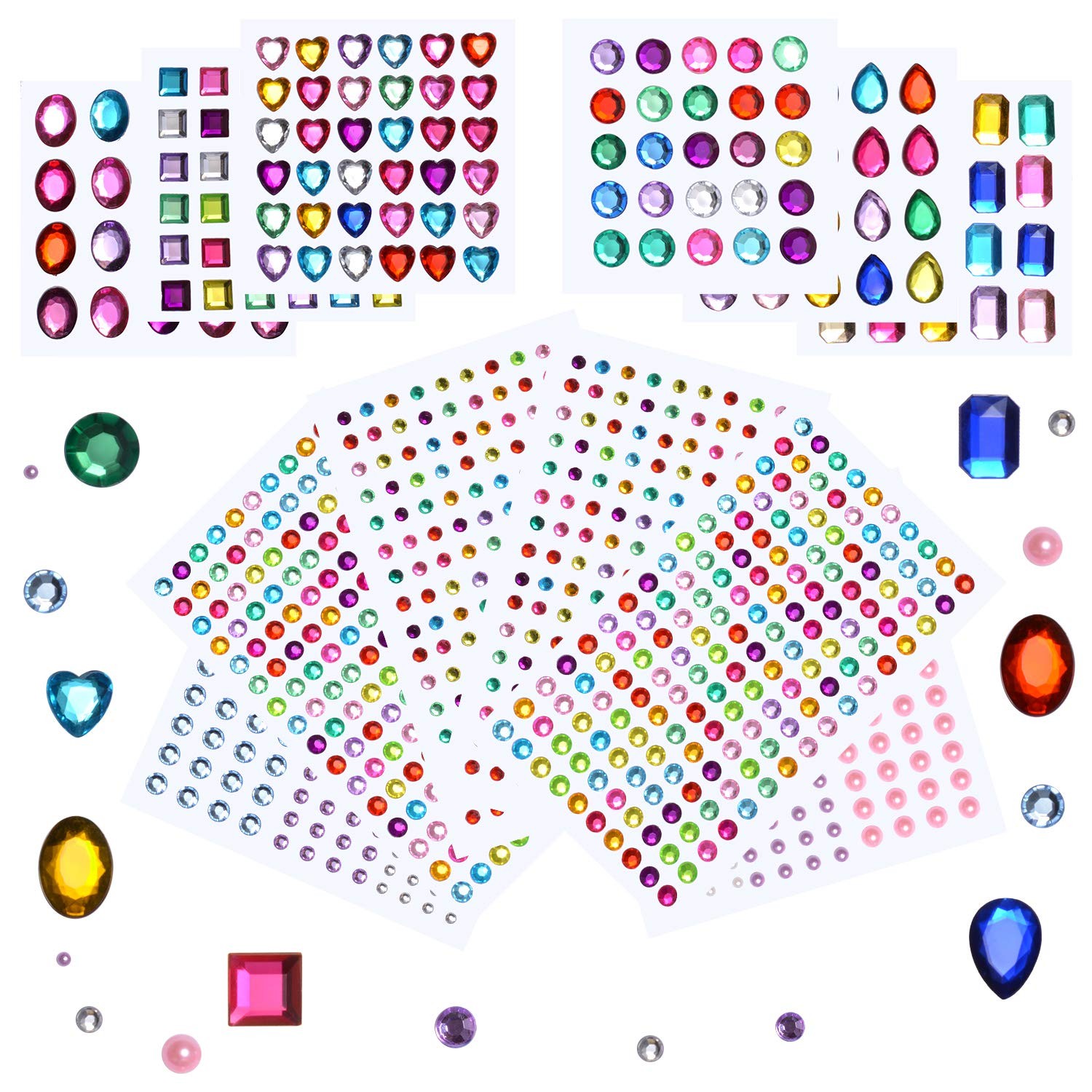 Gem Rhinestone Stickers for Crafts Self Adhesive Jewels with Multicolor Assorted