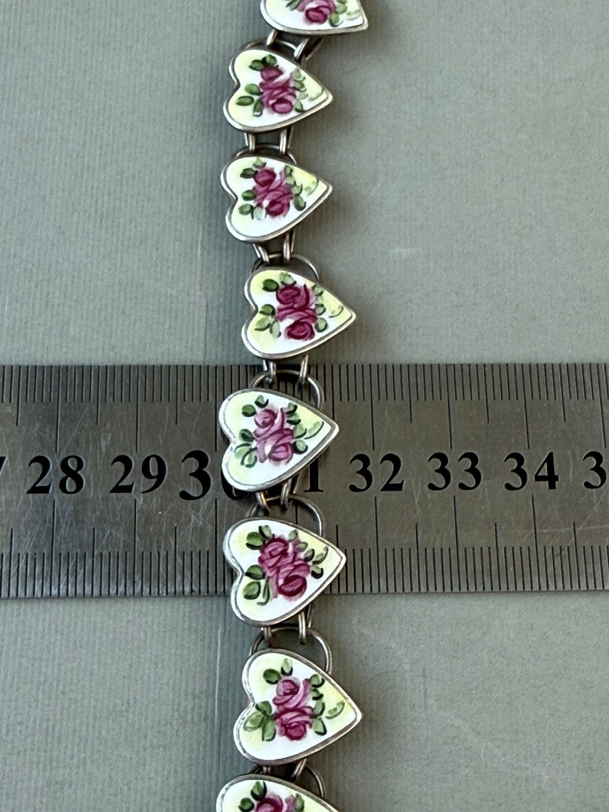 Vintage Bracelet Sweetheart Enamel Hearts Roses Bliss Bros 6.85″