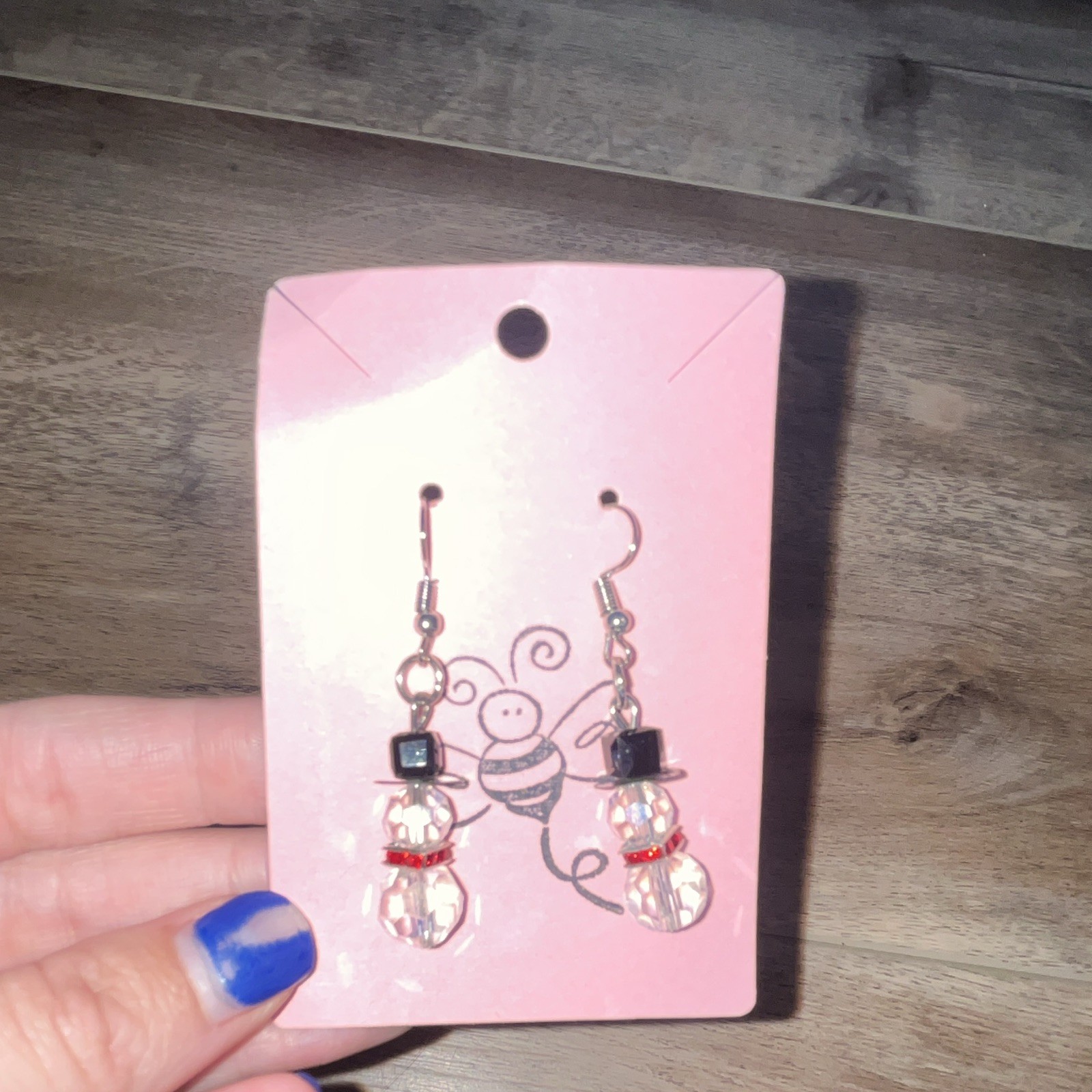 Handcrafted Crystal Beaded Dangle/Drop Hook Earrings Clear & Black Angel Theme