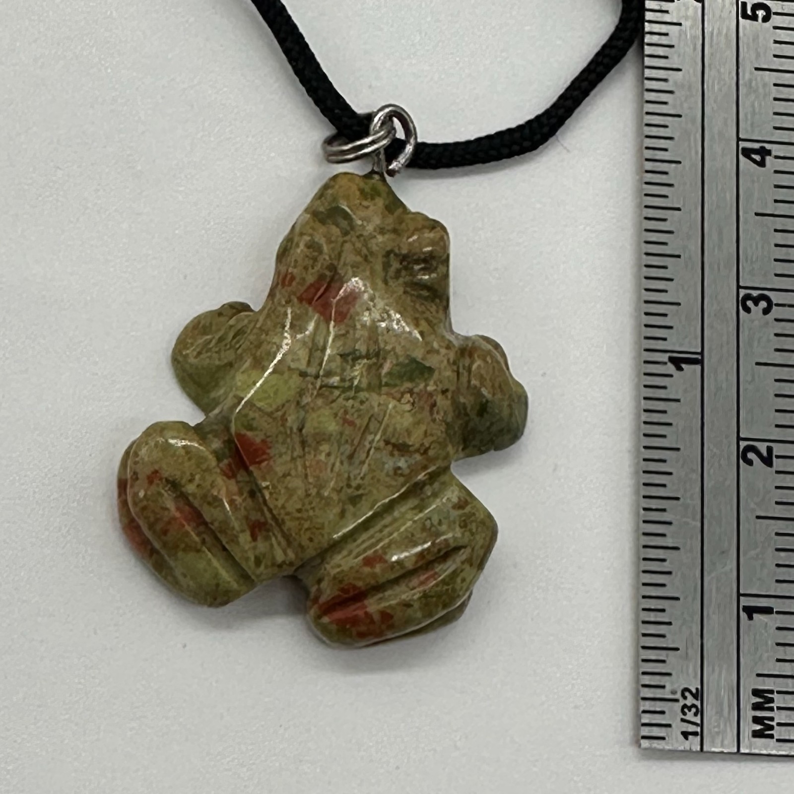 Unakite Stone Frog Pendant Necklace |1 1/4″ Long | Green, Pink | 1 Pendant |