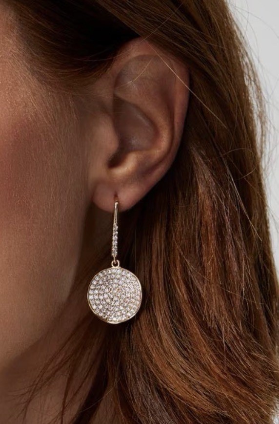 White House Black Market Gold Pave Disc Drop Earrings New Condition