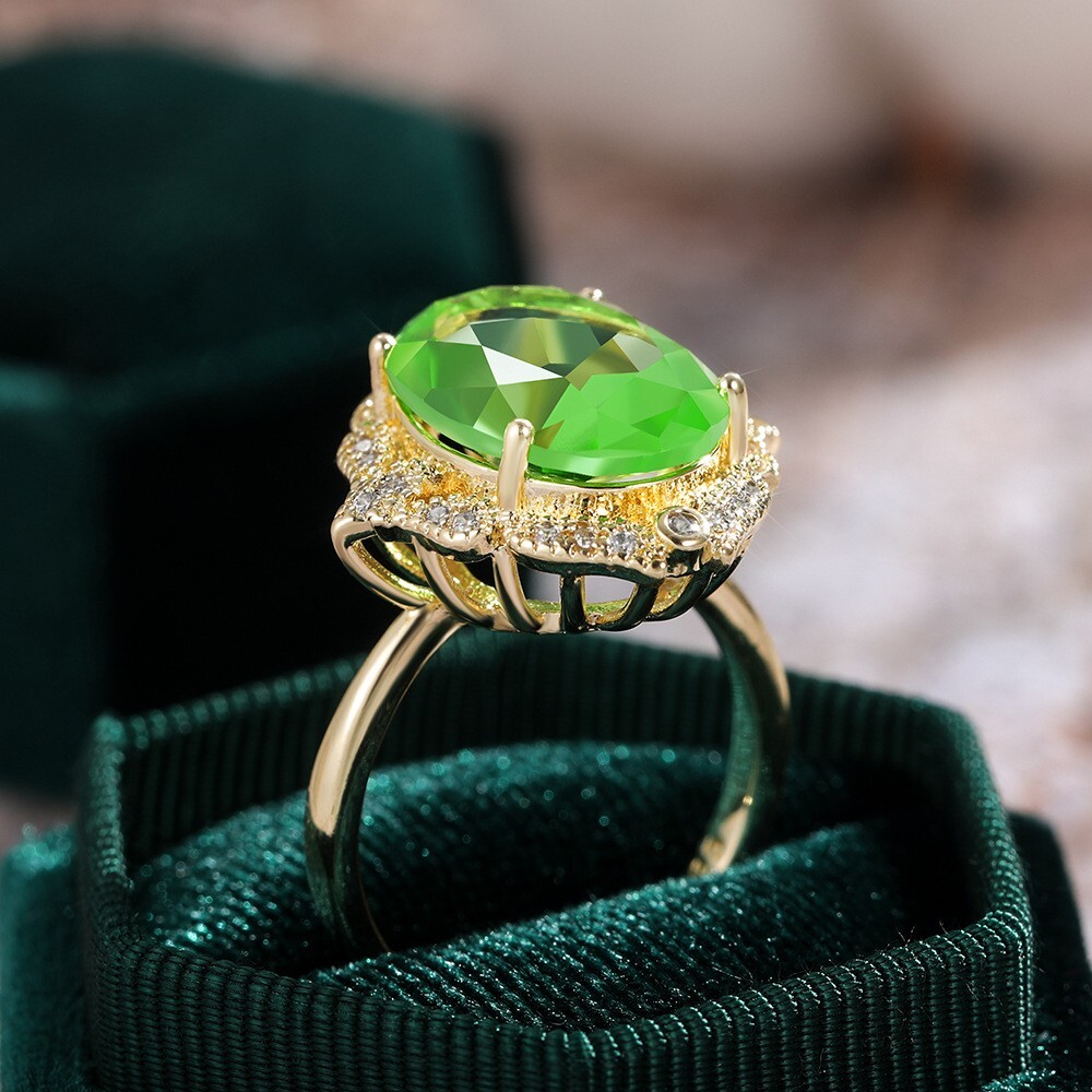 Women Wedding Ring Gold Plated Art Deco Style Peridot Beautiful Ring 3.25CT CZ