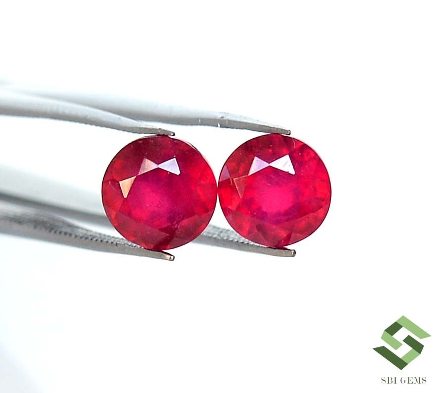8 mm Natural Ruby Round Cut Pair 6.00 CTS Mozambique Loose Gemstones GF