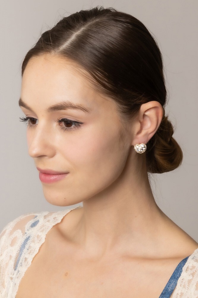 Do Everything in Love 14K Gold Dipped Heart Pearl Pave CZ Post Earrings