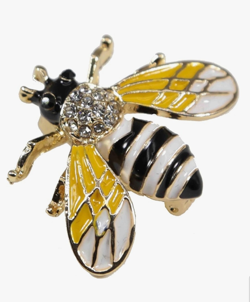 VINTAGE GOLD BUMBLE BEE INSECT BUG BROOCH PIN~RHINESTONE ENAMEL~GARDENER GIFT