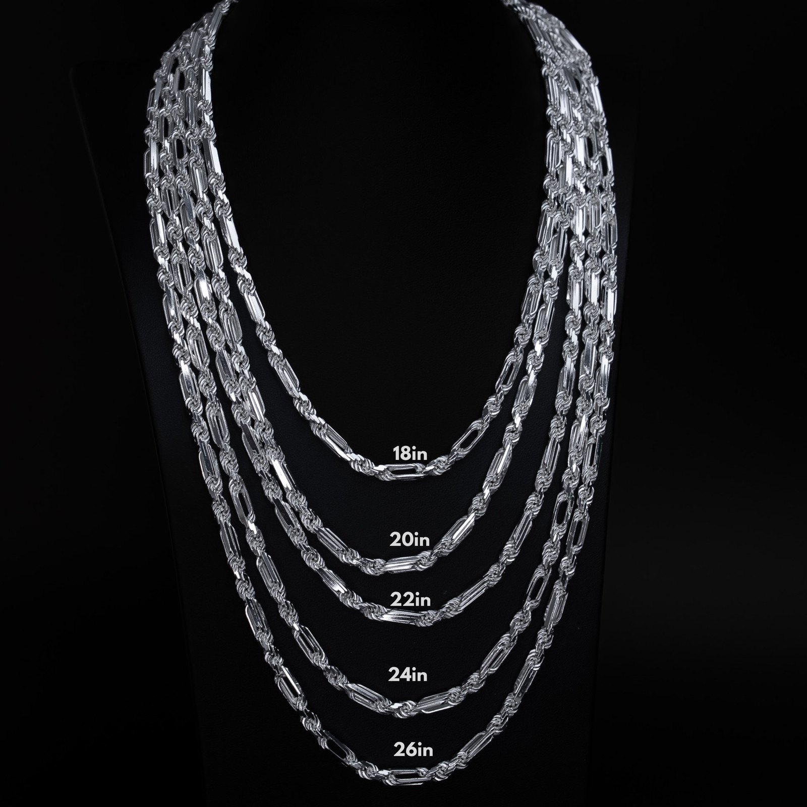 Italian Milano 5mm Chain Figarope Real Solid 925 Sterling Silver Necklace 18-26″