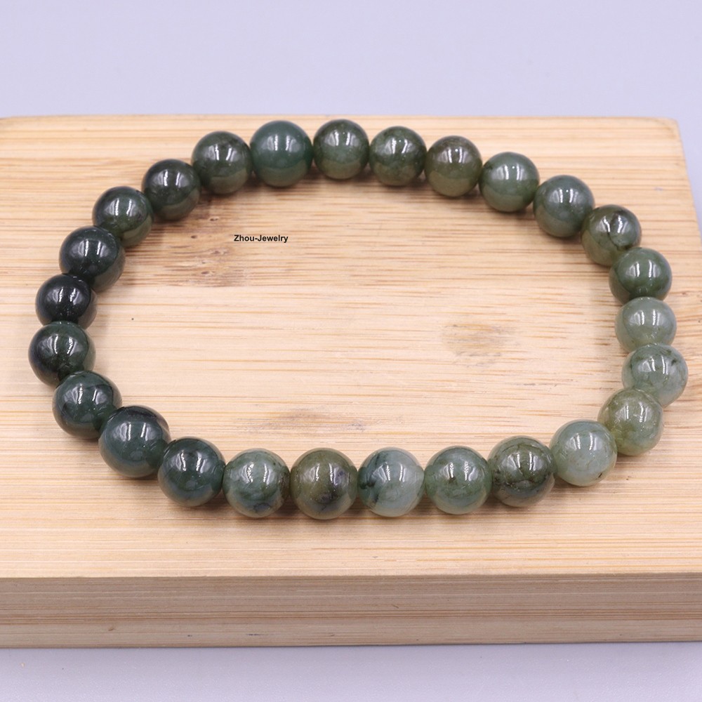 Handmade Natural Oil-Green Jade 7mm Bead Women’s Elastic Bracelet