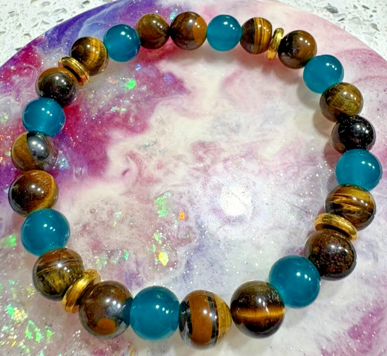 Crystal Ladies Beaded Stretch Bracelet – Citrine, Blue Aventurine & Tiger’s Eye