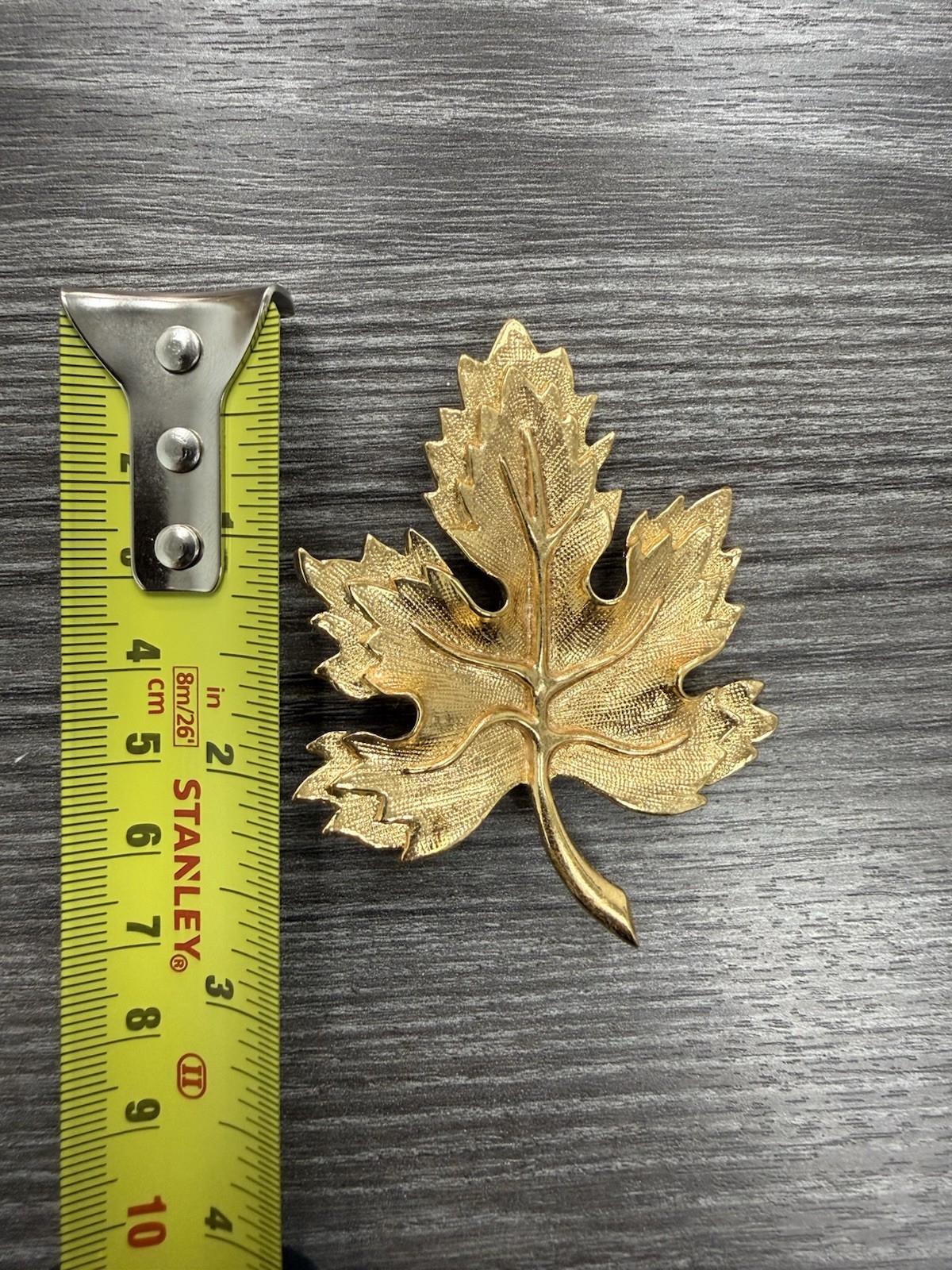 Gold Tone Leaf Brooch Pin, Metal, Nature Theme, No Stone, 2.75 in