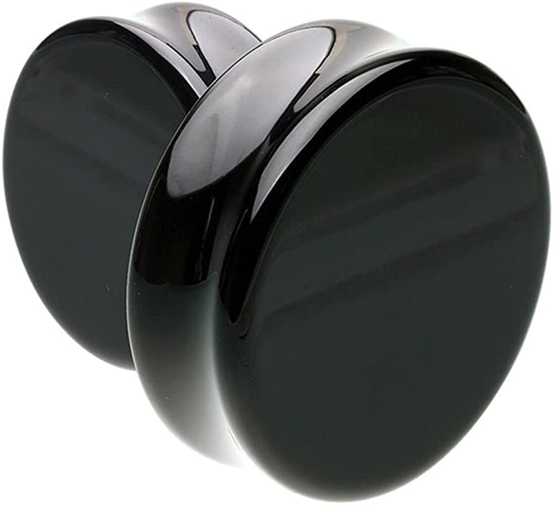 Pair Black Obsidian Stone Double Flared Plug Gauges 28,30,32,34 MM Expander E614