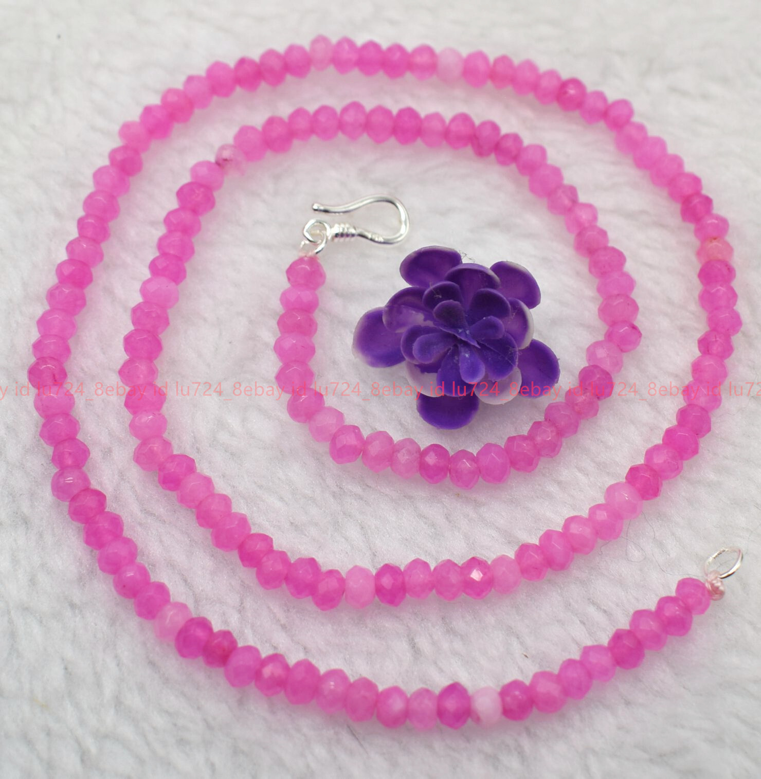 2x4mm Rose Red Jade Faceted Roundelle Gems Beads Necklace 16-36″ Silver Clasp