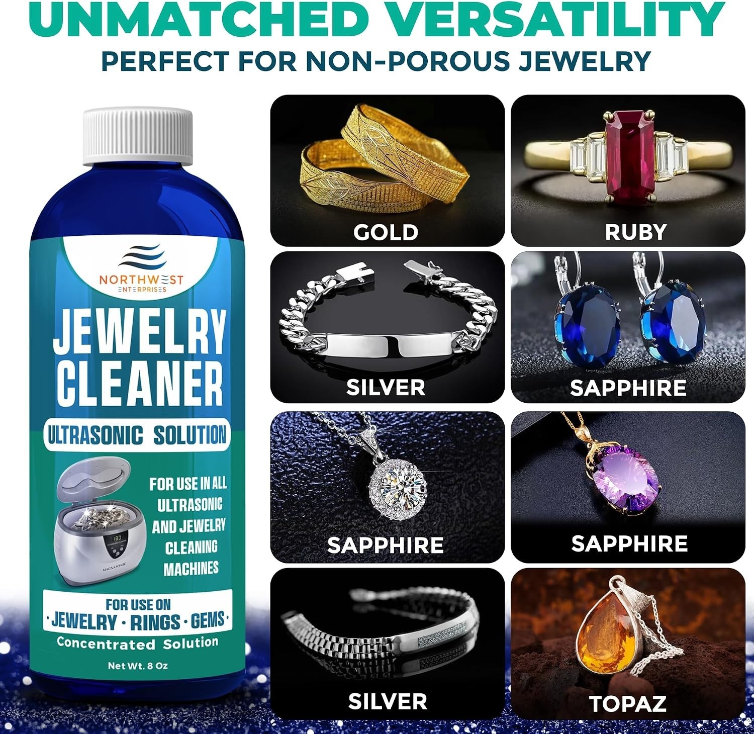 Effective 8 oz Ultrasonic Jewelry Cleaner – Restores Shine for Precious Metals