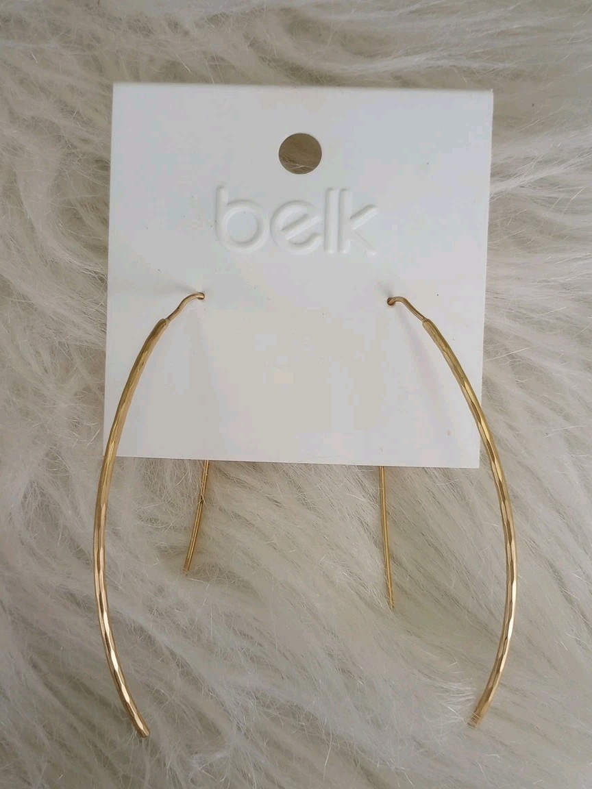 Earrings Threader Drop Yellow Gold Hammered Curved Long Medium M Women Earring