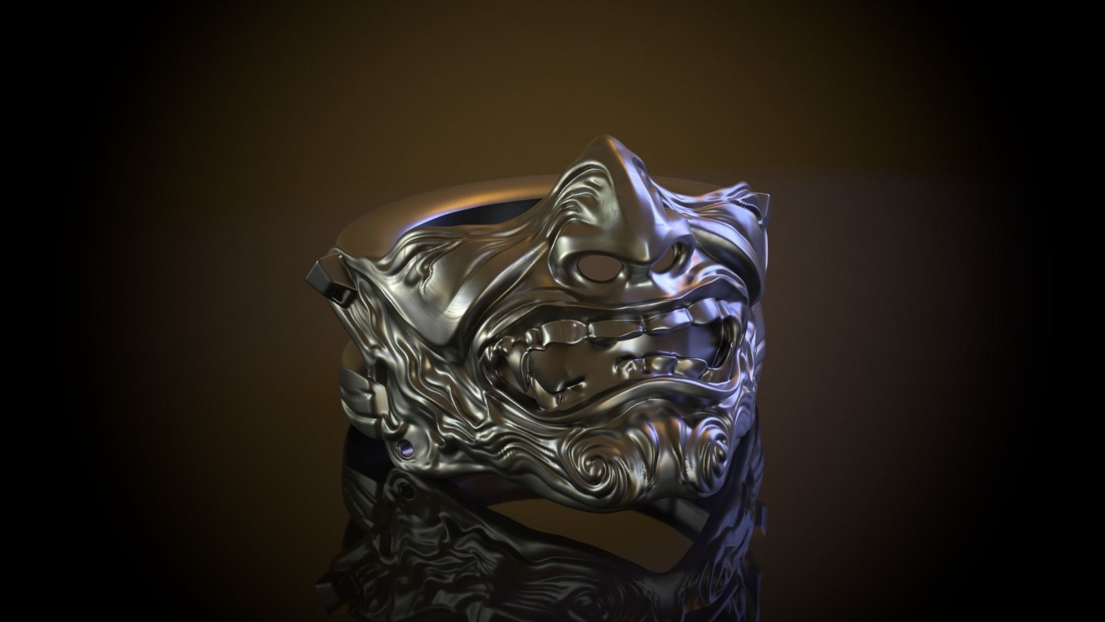 Men’s Oni Samurai Mask Style Gothic Punk 925 Sterling Silver Statement Rings