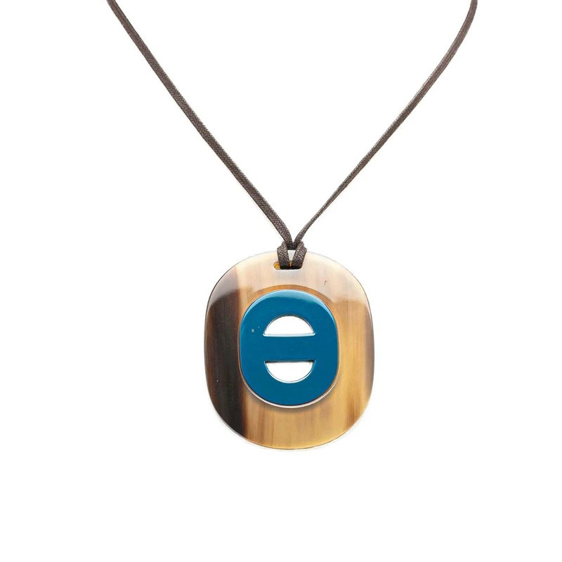 Hermes Fidelio Necklace Brown Blue Buffalo Horn Women’s 26.6in 2.4×2.8in