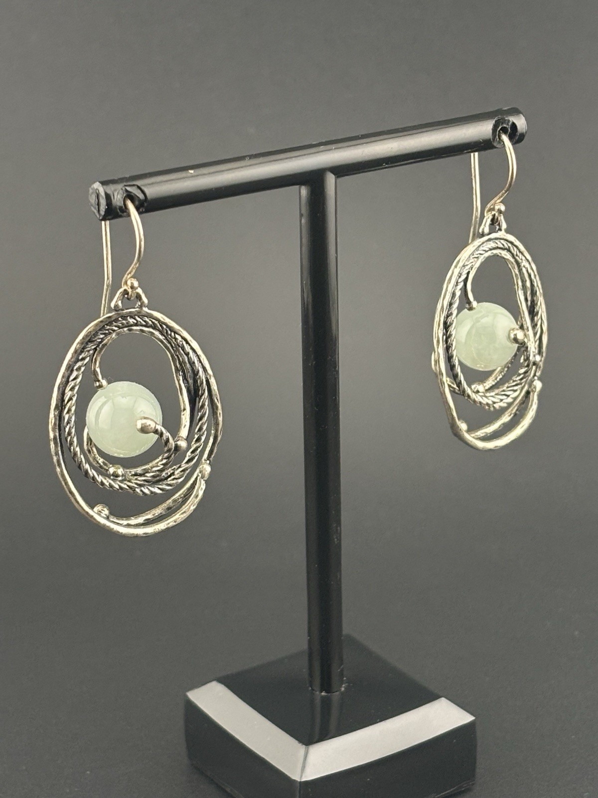 PZ Paz Creations 925 Sterling Silver Pale Green Stone Orbital Earrings Israel