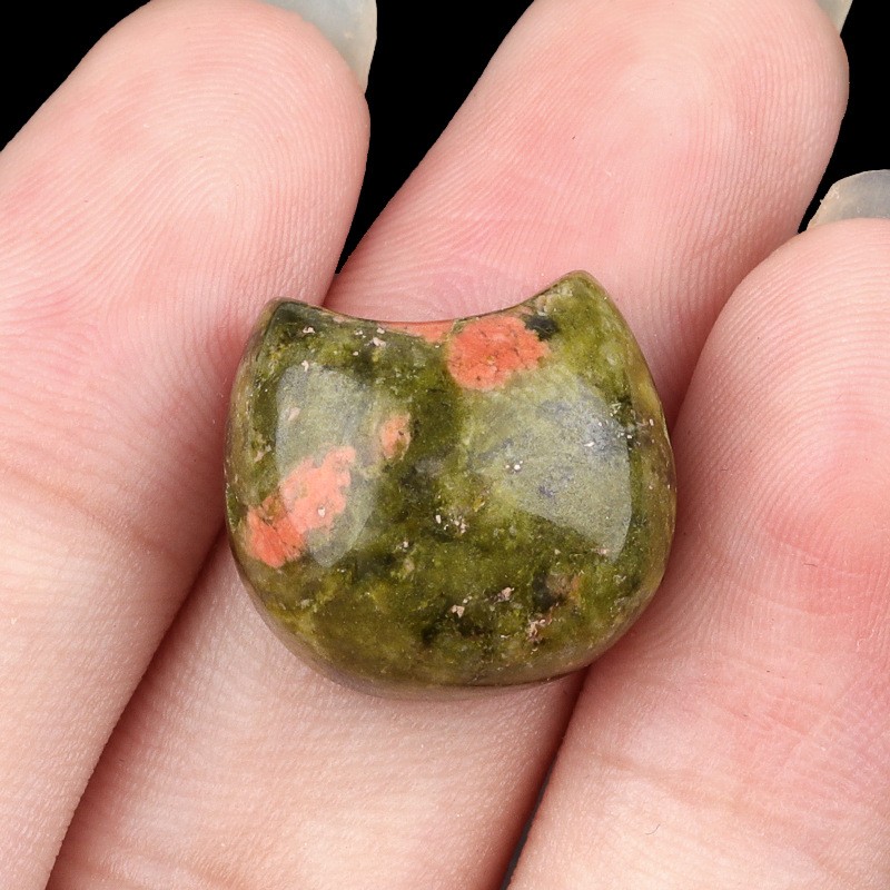 10Pcs 16x15x8mm Unakite Jasper Faceless Cat Head Horizontal Holes Beads ETY53