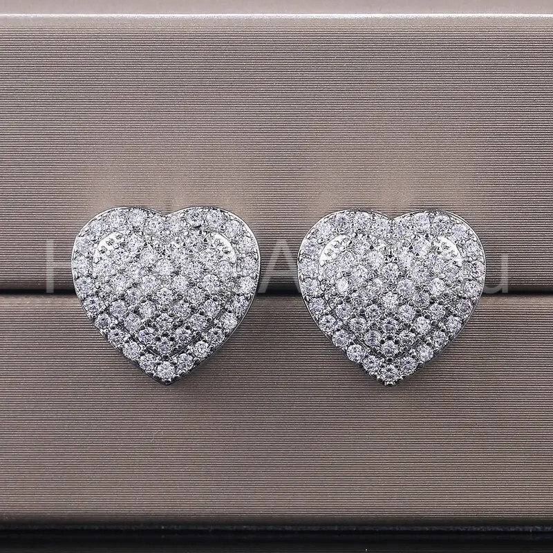 2ct Round Cut Moissanite Puff Heart Stud Valentine Earring 14K White Gold Plated