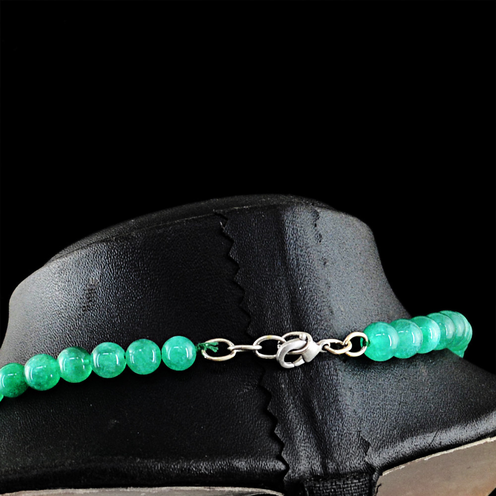 190.50 Cts Earth Mined Single Strand ENHANCED Emerald Round Beads Necklace (DG)