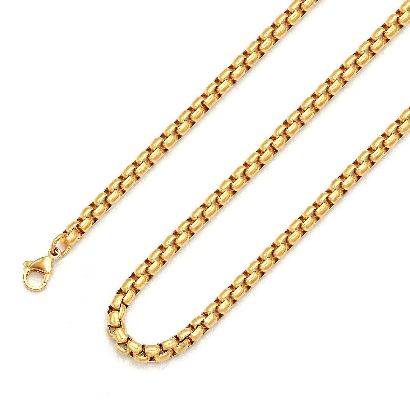5 MM 18K Real Gold Plated Square Rolo Chain Stainless Steel Round Box Chain N…