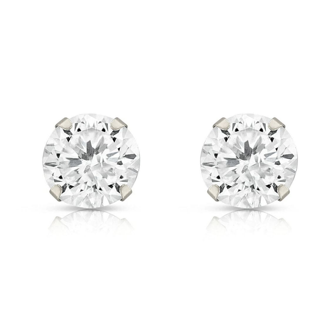 14k White gold round bright clear CZ martini prong set stud earrings1.5-10mm