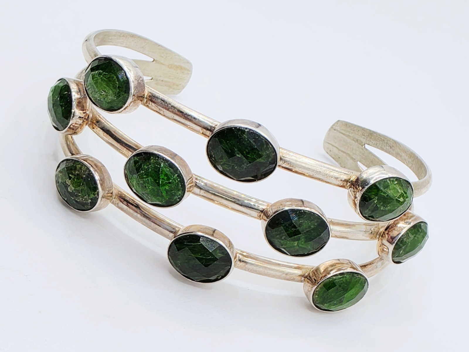 Jay King Sterling Silver Green Chrome Diopside MultiStone Cuff Bracelet 6.5″