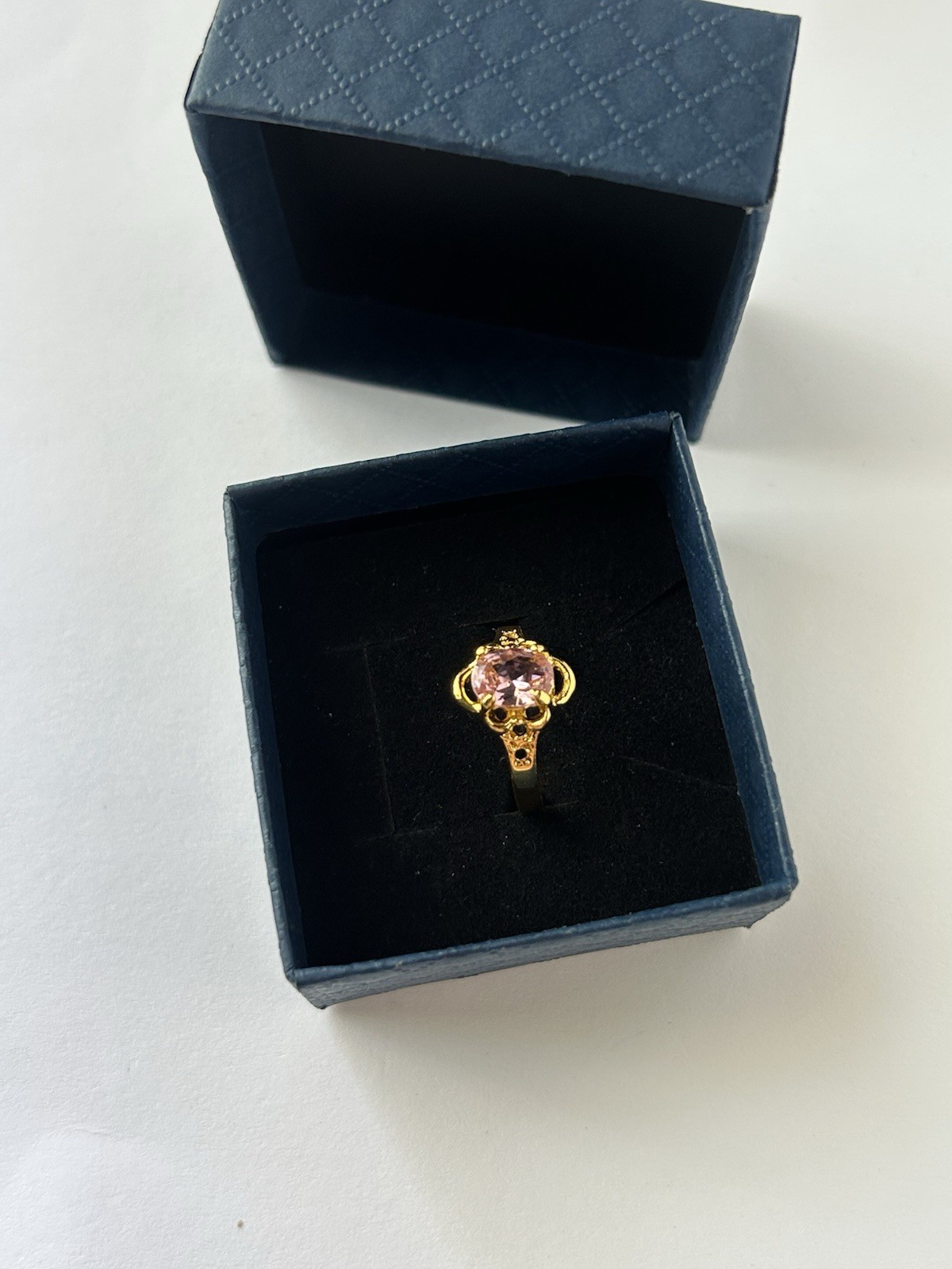 Vintage Pink Cubic Zirconia Ring Gold Plated Womens Size 6.5