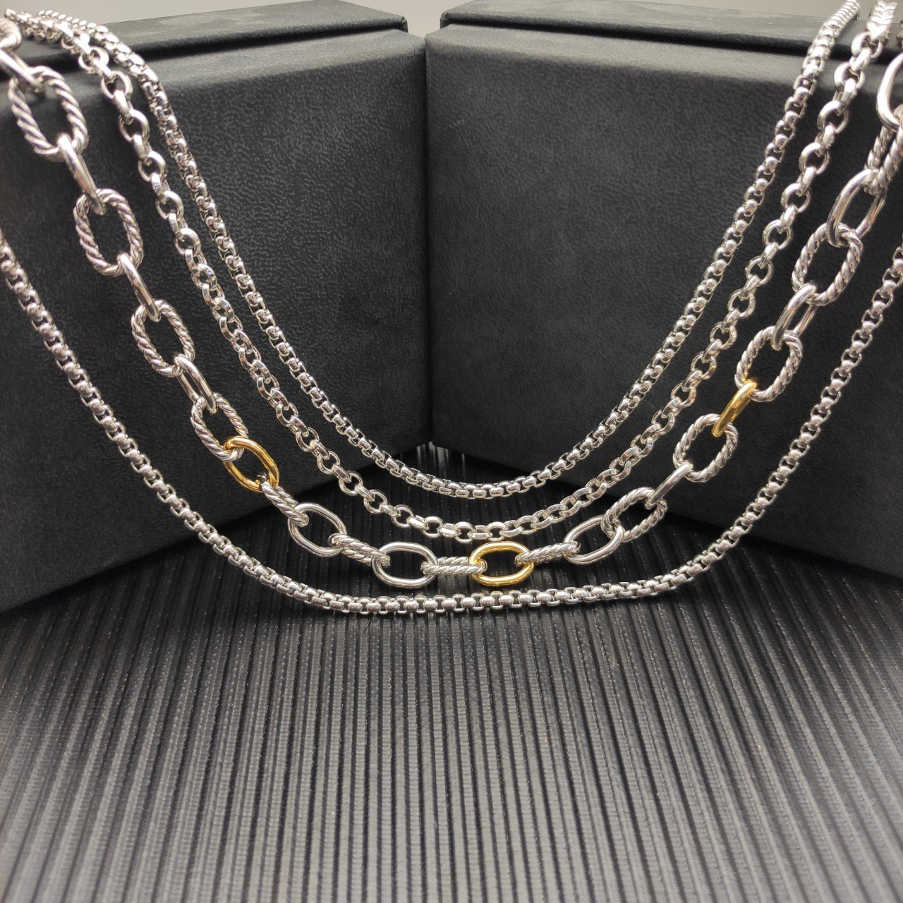 David Yurman Madison Multi‑Row Chain Necklace 925 Sterling Silver 18K Gold 19.6