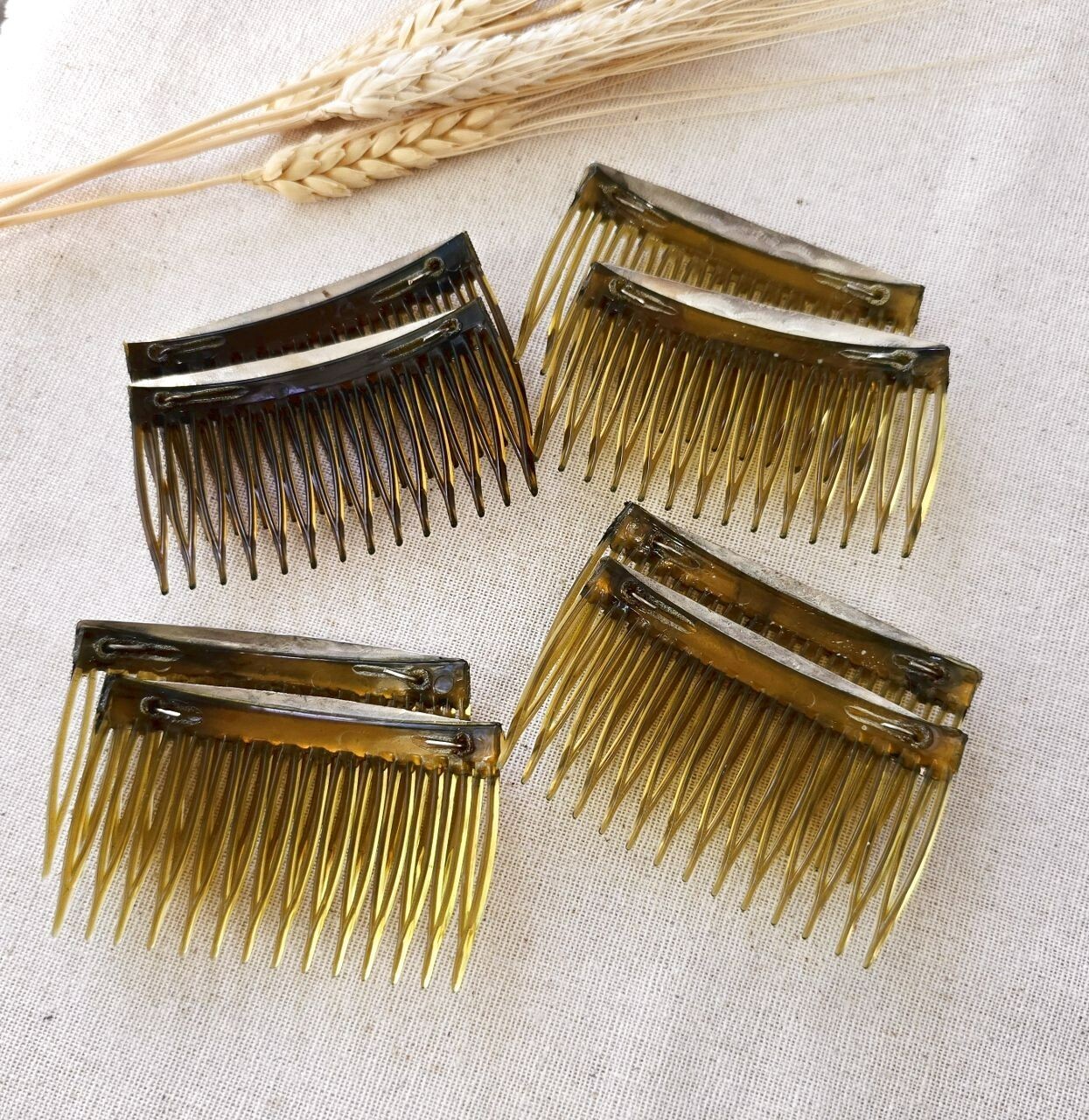 Pair of Native American Navajo Shiny Patterned Sterling Silver 2.75″ Hair Combs