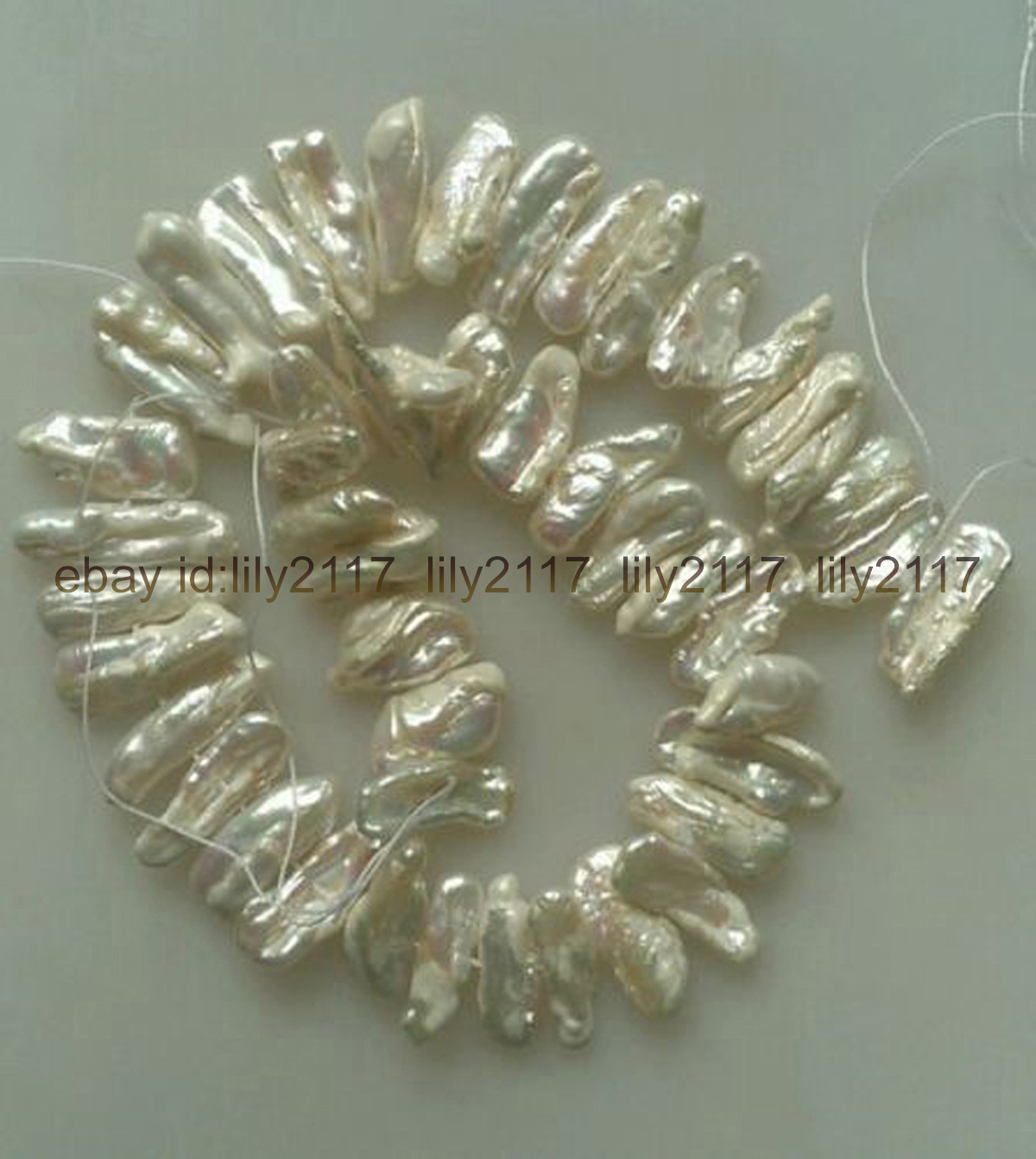 Unique Natural pearl 8x20mm white baroque freshwater biwa pearl loose beads 15″