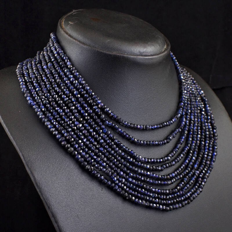 Untreated 456 Cts Natural 10 Line Blue Iolite Beads Necklace Jewelry JK 38E359
