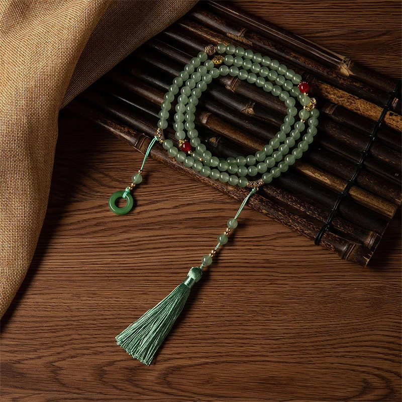 Retro Ethnic Style Necklace Chinese Style Beaded Tassel Choker Natural Stone Pra