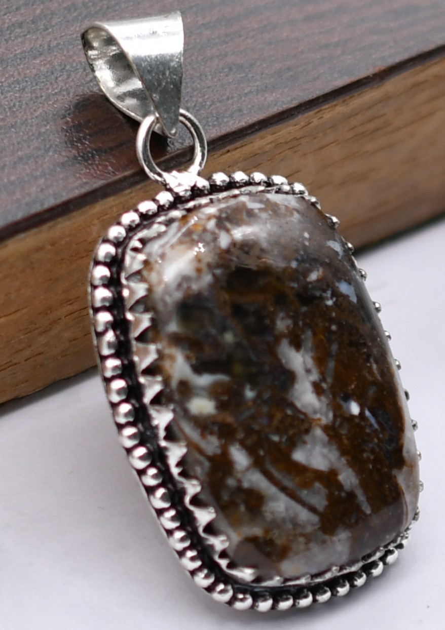 Wild Horse Jasper Natural Gemstone Antique Silver Plated Pendant 2″ J 177