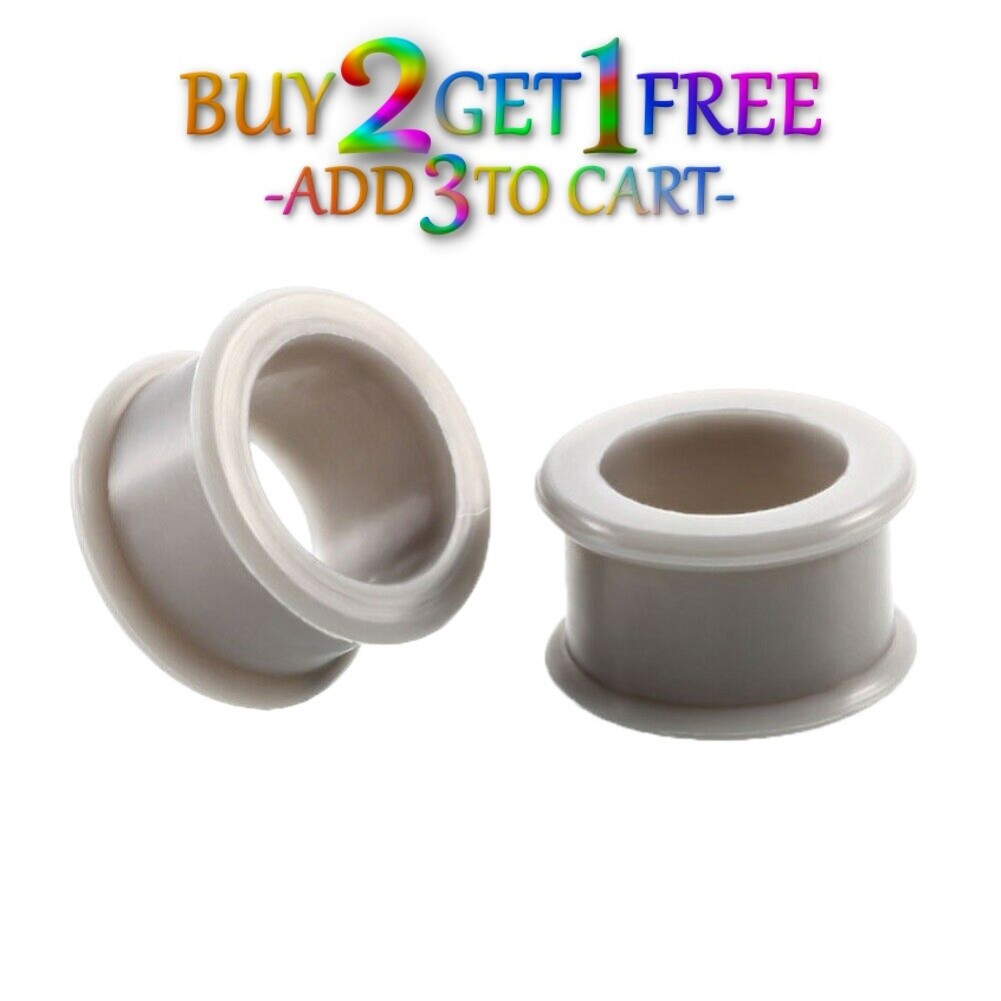 Pair 12g-50mm GRAY SILICONE FLAT FLARE TUNNELS Double Gauges Thin Flesh Ear 1009