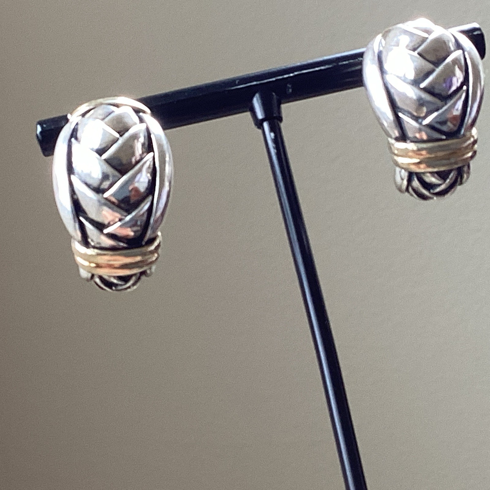 ÑWT Scott Kay Basketweave Sterling Silver 18 K Gold Half Hoop Earrings Msrp $650