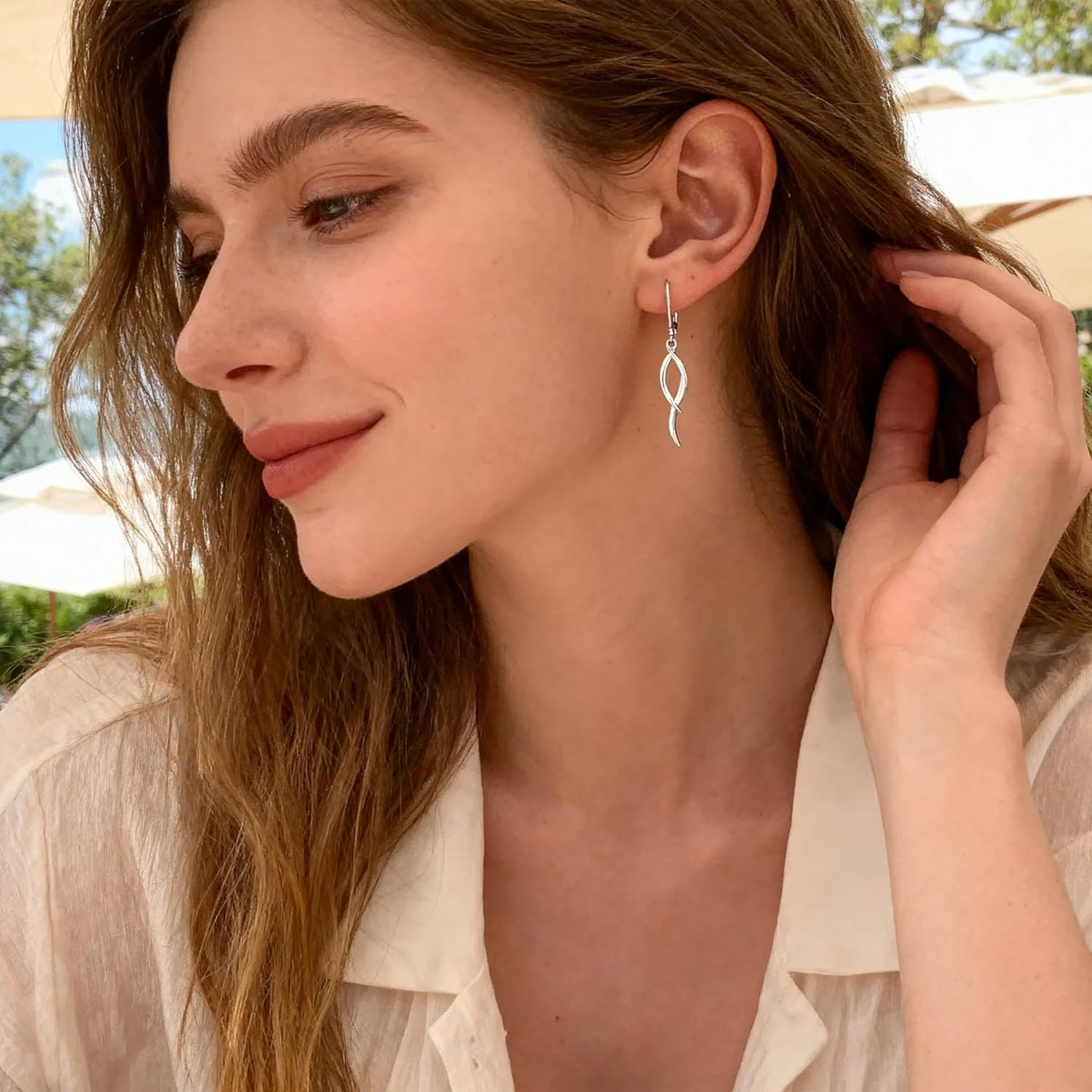 Twisted Silver Dangle Earrings, Hypoallergenic Elegant Lightweight 14K Gold Plat
