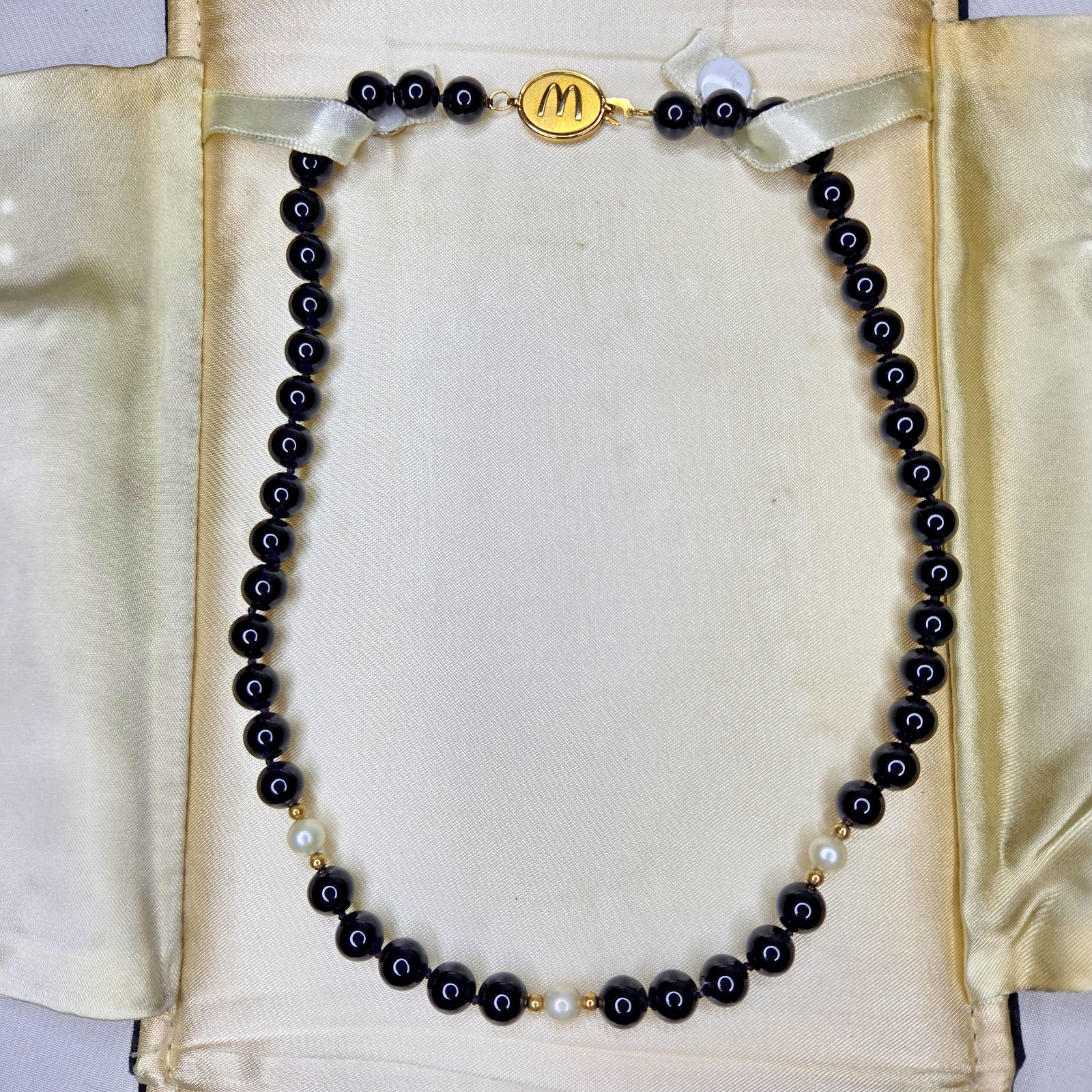 RARE McDonald’s Service Award Necklace Jostens Sterling Black Onyx & Pearl