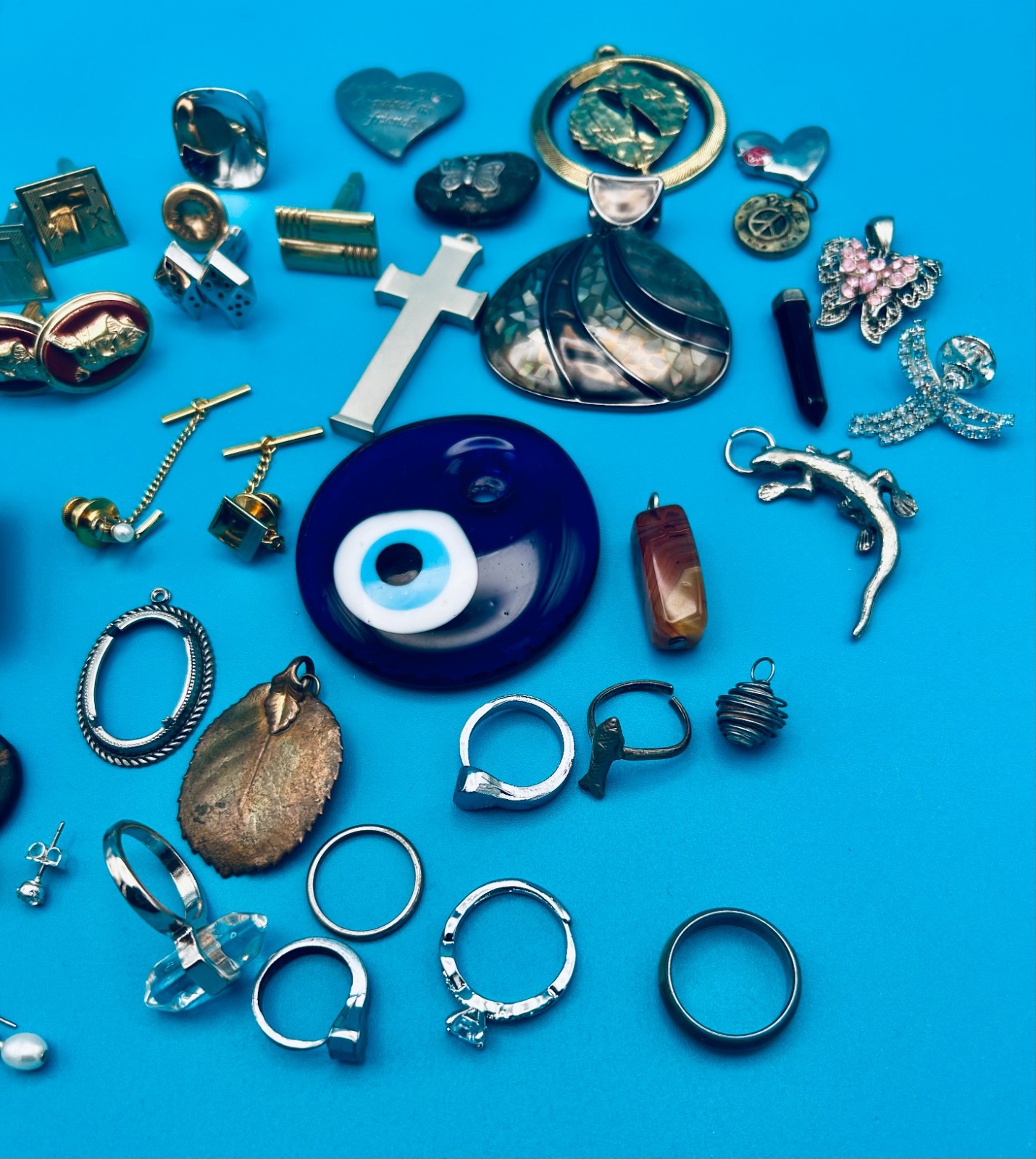 LOT Single Earrings Pendants Cuff Link Rings Buckle Charms Jewelry Designer
