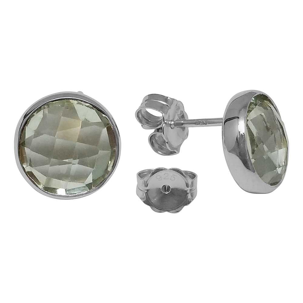12.00 Ct Green Prasiolite 12mm Round Checkerboard 925 Silver Earrings